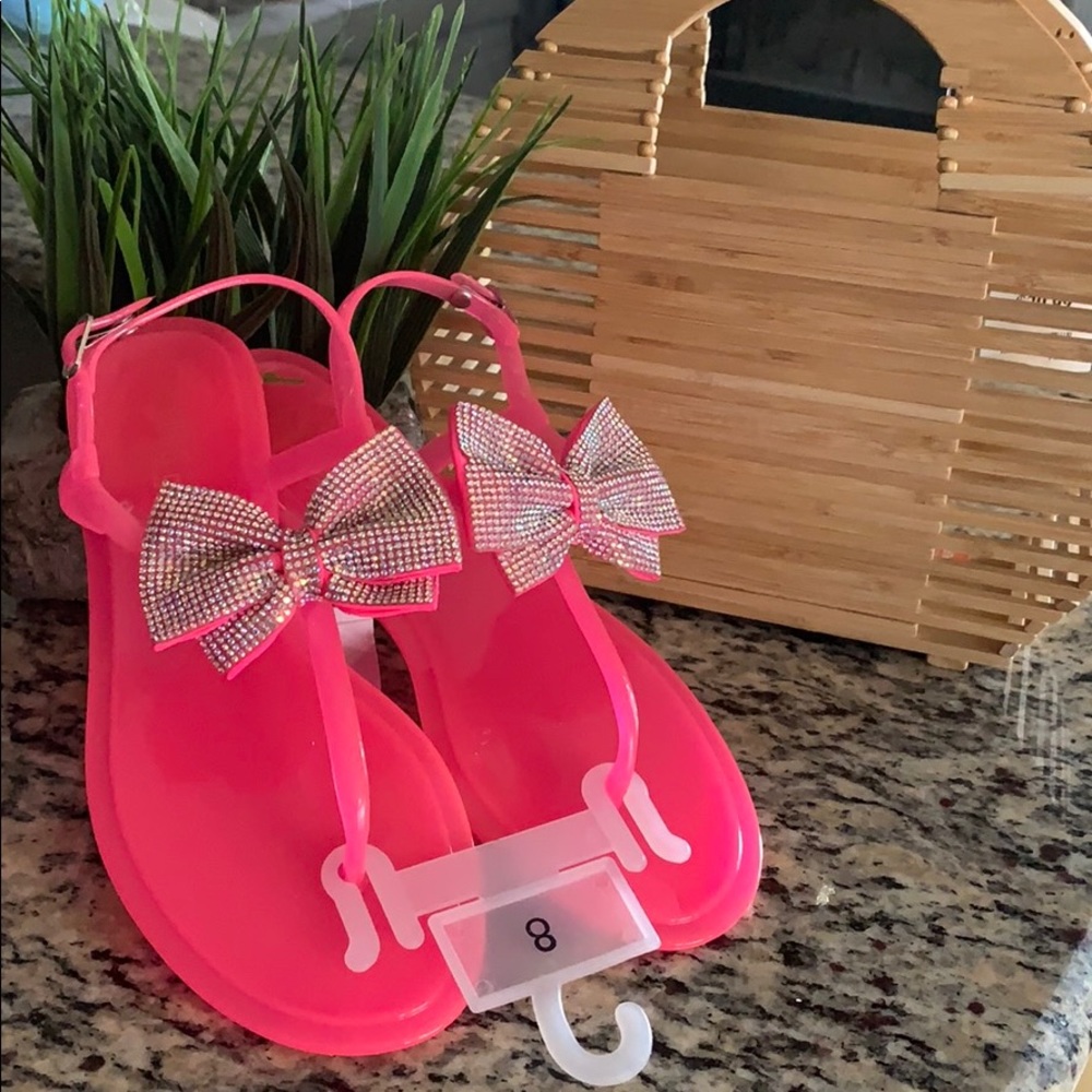Cute Rhinestone  Brand New Hot Pink Jelly Shoes